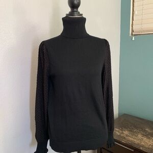 LOFT Black Turtleneck Sweater with Sheer Sleeves